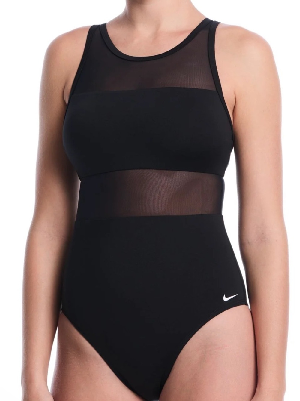 Nike Black Mesh-Panel One-Piece Swimsuit